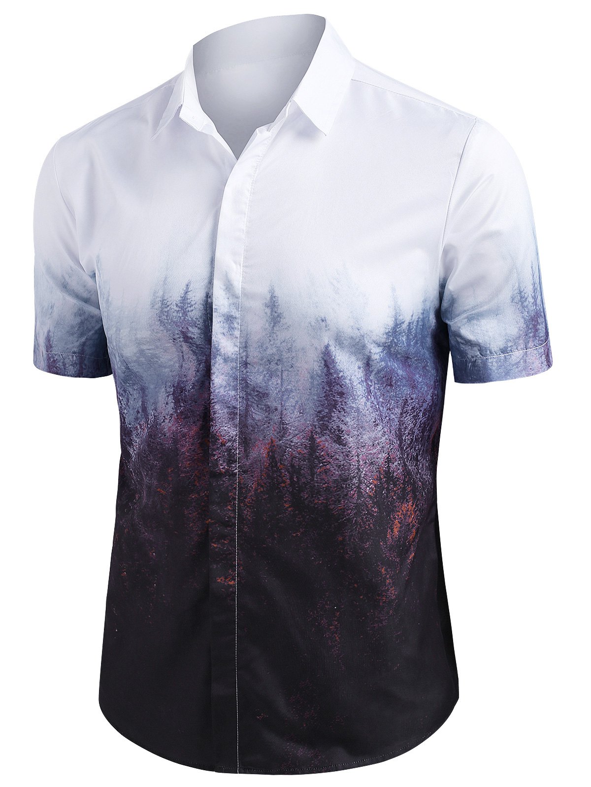 Misty Forest Print Button Up Short Sleeve Shirt