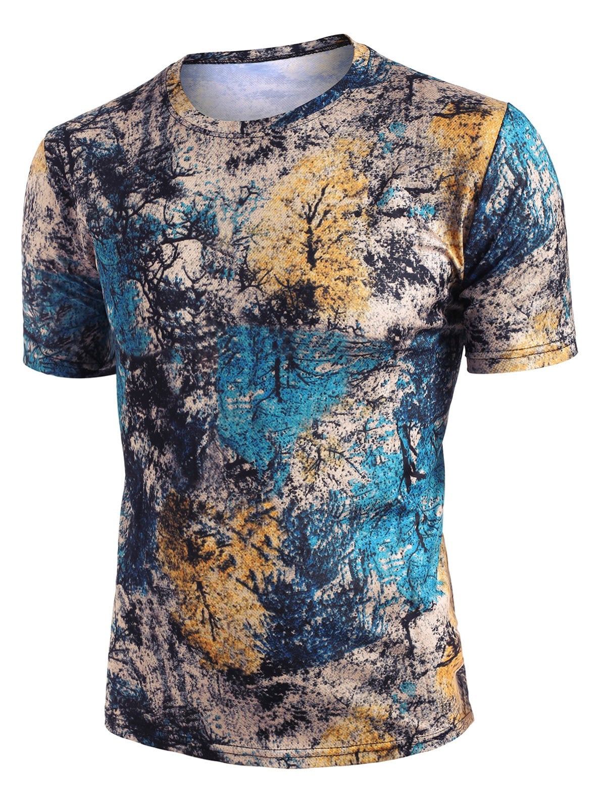 Vintage Tree Print Crew Neck Short Sleeve T Shirt