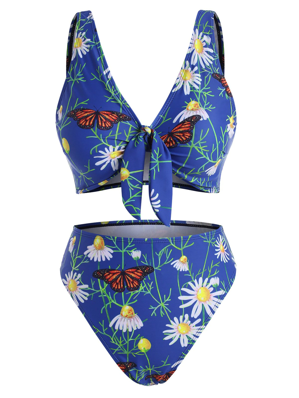 Daisy Butterfly Floral Leaf Print High Leg Bikini Swimwear