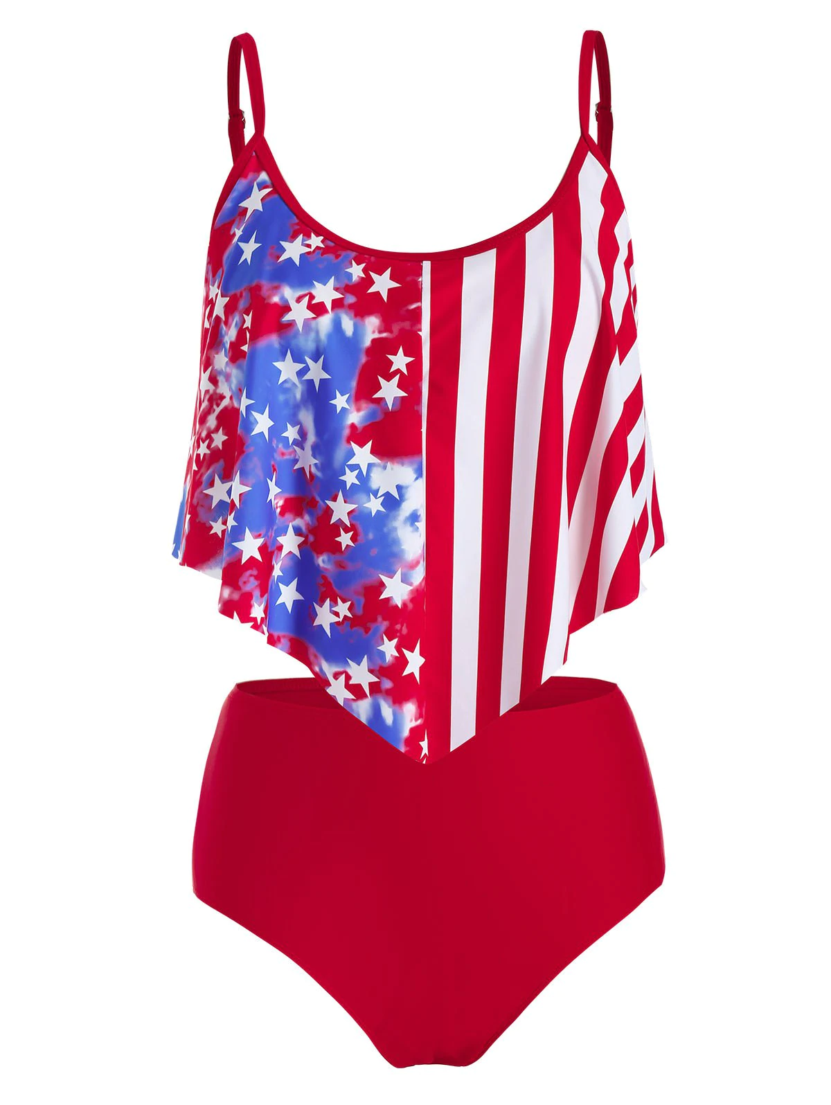 Plus Size American Flag Flounce High Rise Tankini Swimwear