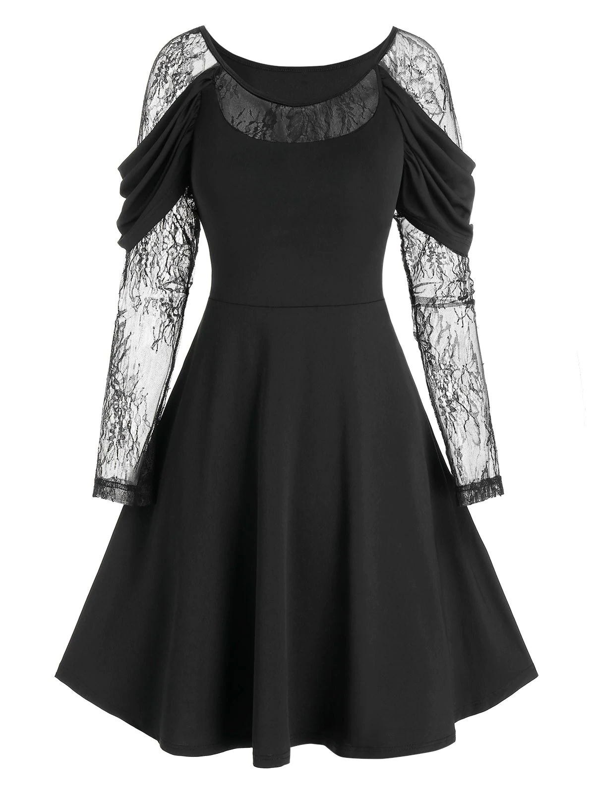 Lace Sleeve Draped Gothic Prom Dress