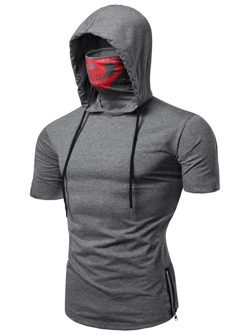 Skull Mask Hooded Short Sleeve T Shirt