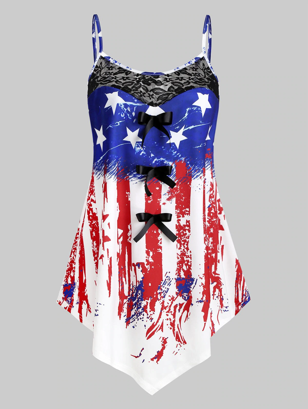 Plus Size Asymmetric American Flag Print Tank Top