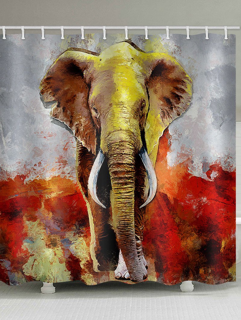 Oil Painting Elephant Pattern Waterproof Shower Curtain