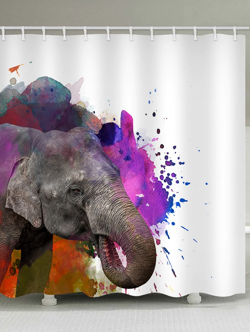 Elephant Watercolor Print Waterproof Shower Curtain