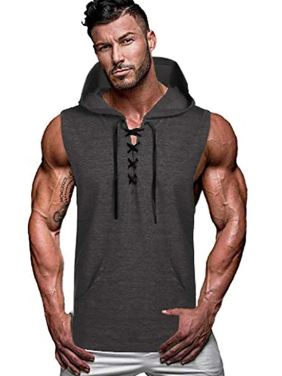 Kangaroo Pocket Lace-up Hooded Tank Top