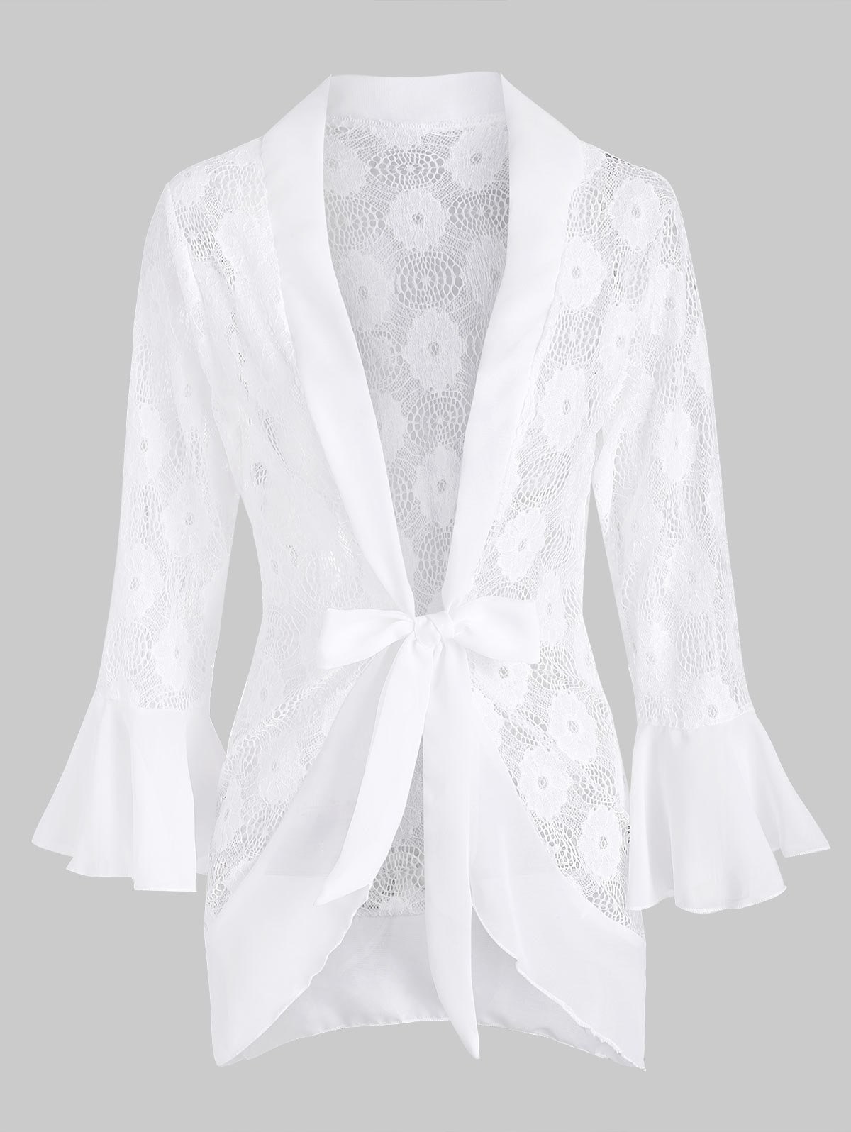 Flare Sleeve Tie Waist Lace Robe