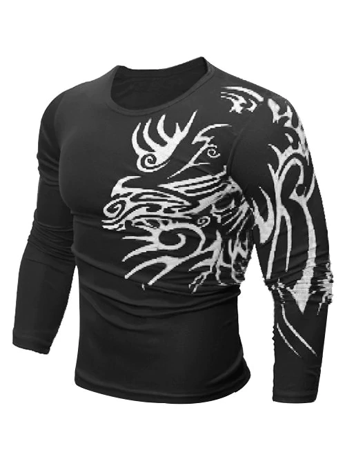 Tattoo Print Pinhole Long Sleeve T Shirt