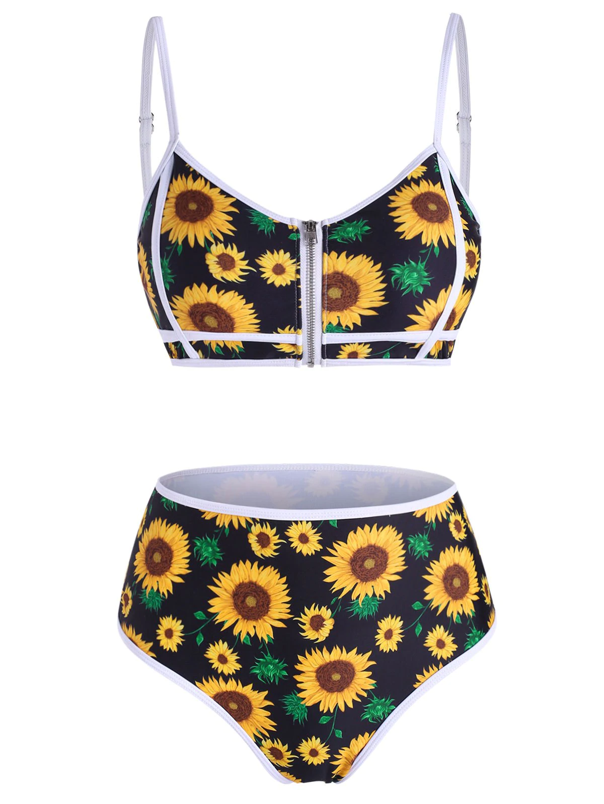 Sunflower Zip Up Piping Bikini Swimwear