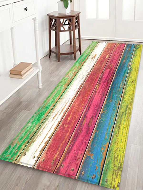 Colorful Wood Board Patterned Water Absorption Area Rug