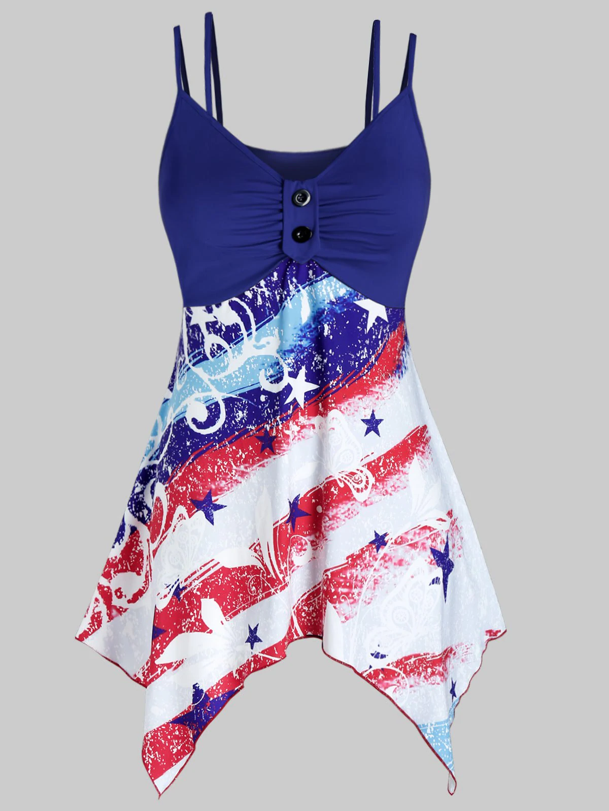 Plus Size American Flag Hanky Hem Ruched Cami Tank Top