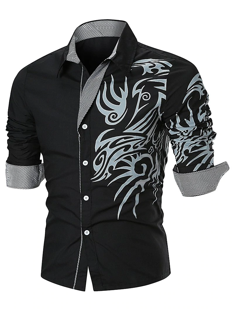 Tattoo Print Button Up Long Sleeve Shirt