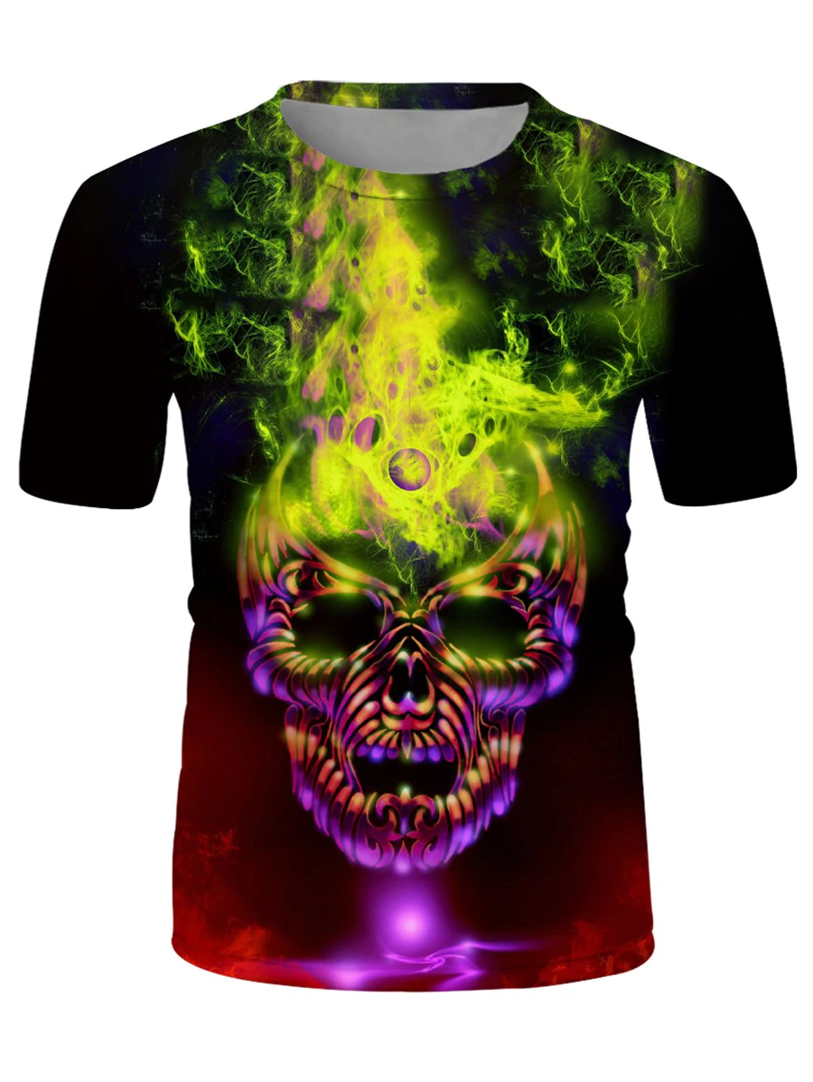 Skull Mask Graphic Crew Neck Casual T Shirt