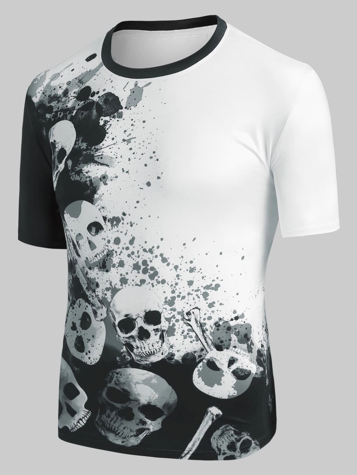 Skull Paint Splash Print Contrast T-shirt