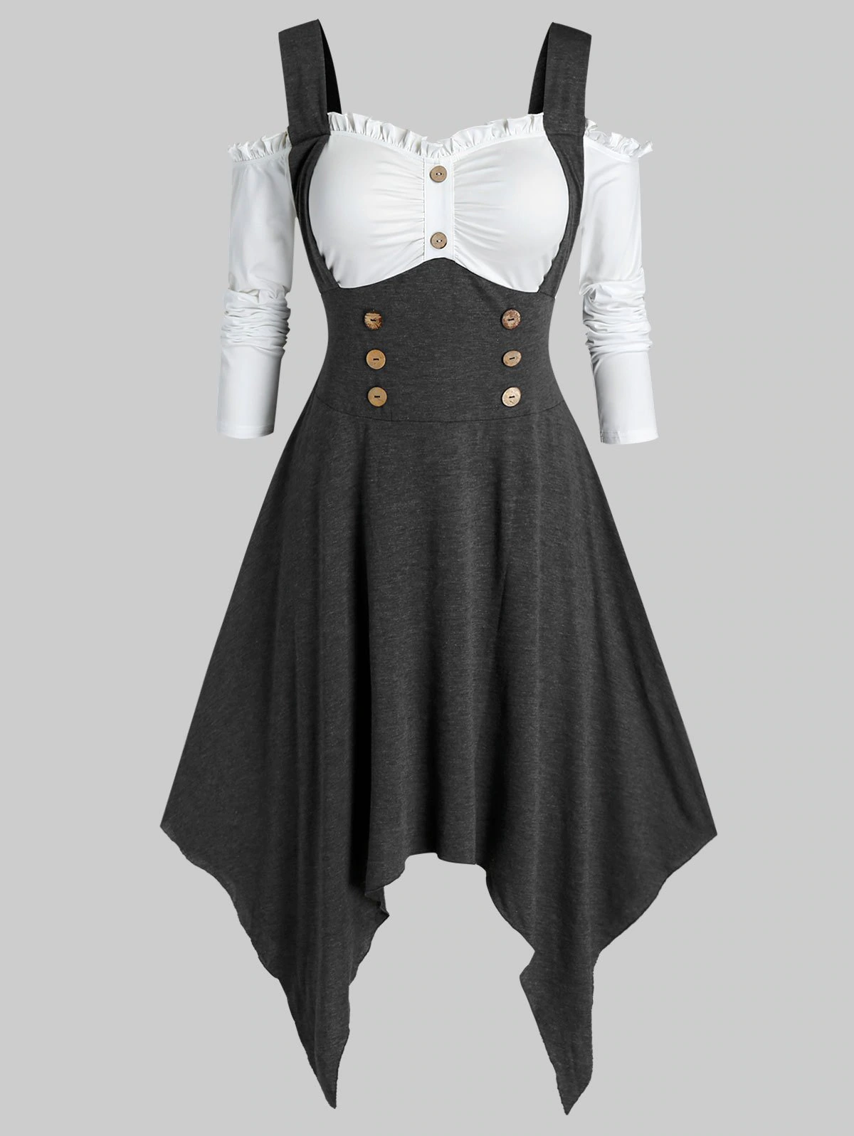 Plus Size Open Shoulder Handkerchief Sailor Button Dress