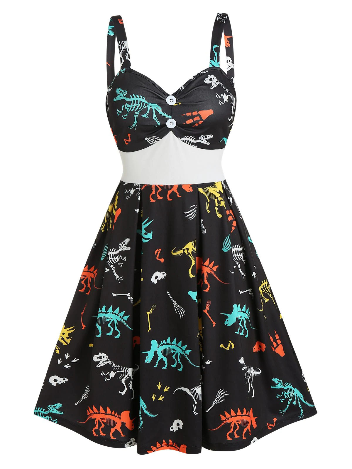 Dinosaur Skeleton Print Empire Waist Mini Cami Dress