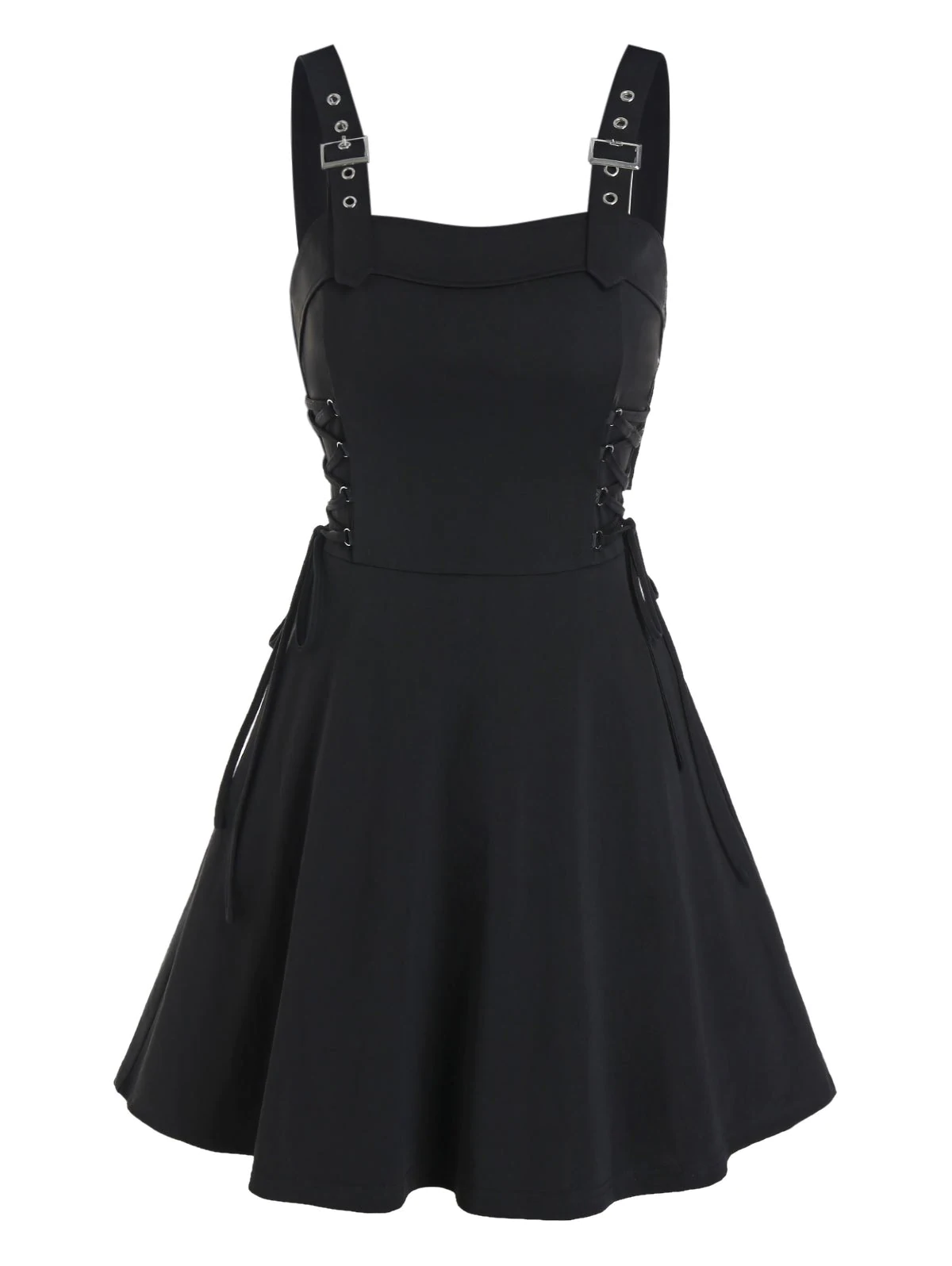 Sleeveless Buckle Strap Lace-up Gothic Dress