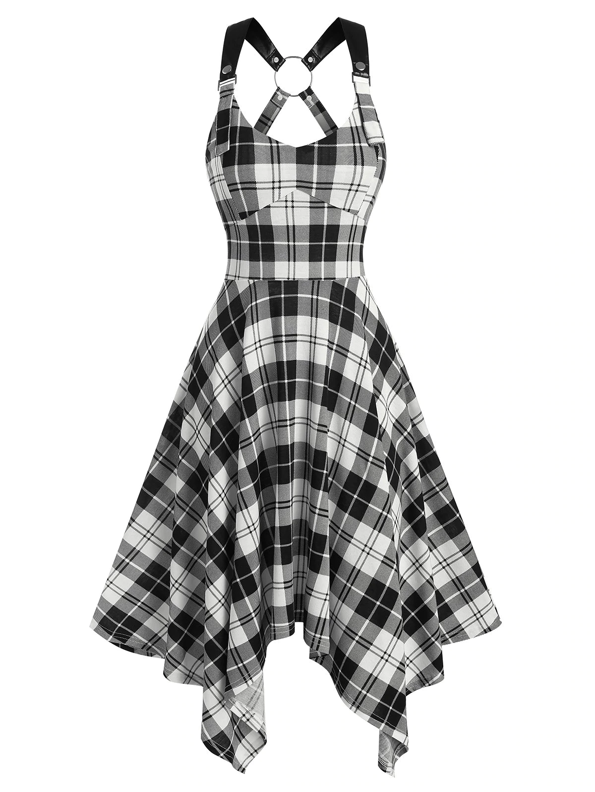 Sleeveless Plaid Print Handkerchief Dress