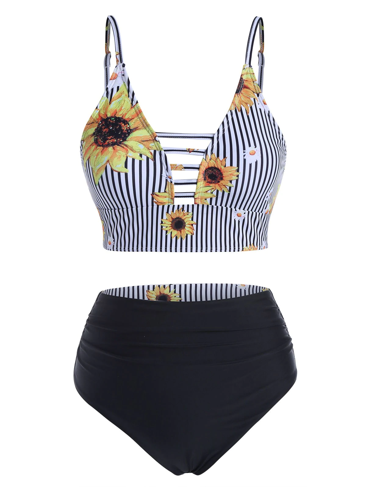 Sunflower Striped Ladder Cutout Reversible Tankini Swimwear