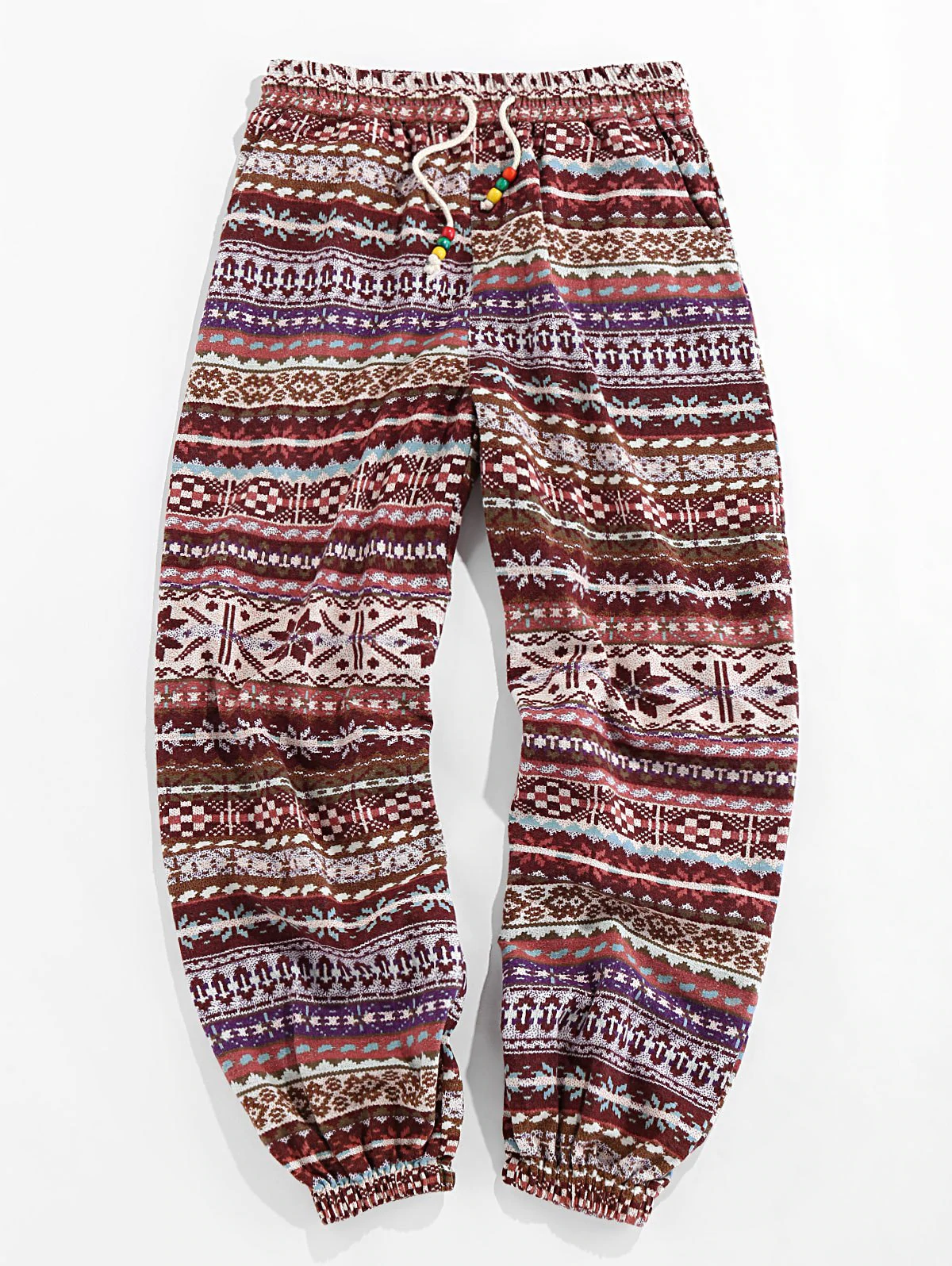 Fair Isle Print Drawstring Casual Pants