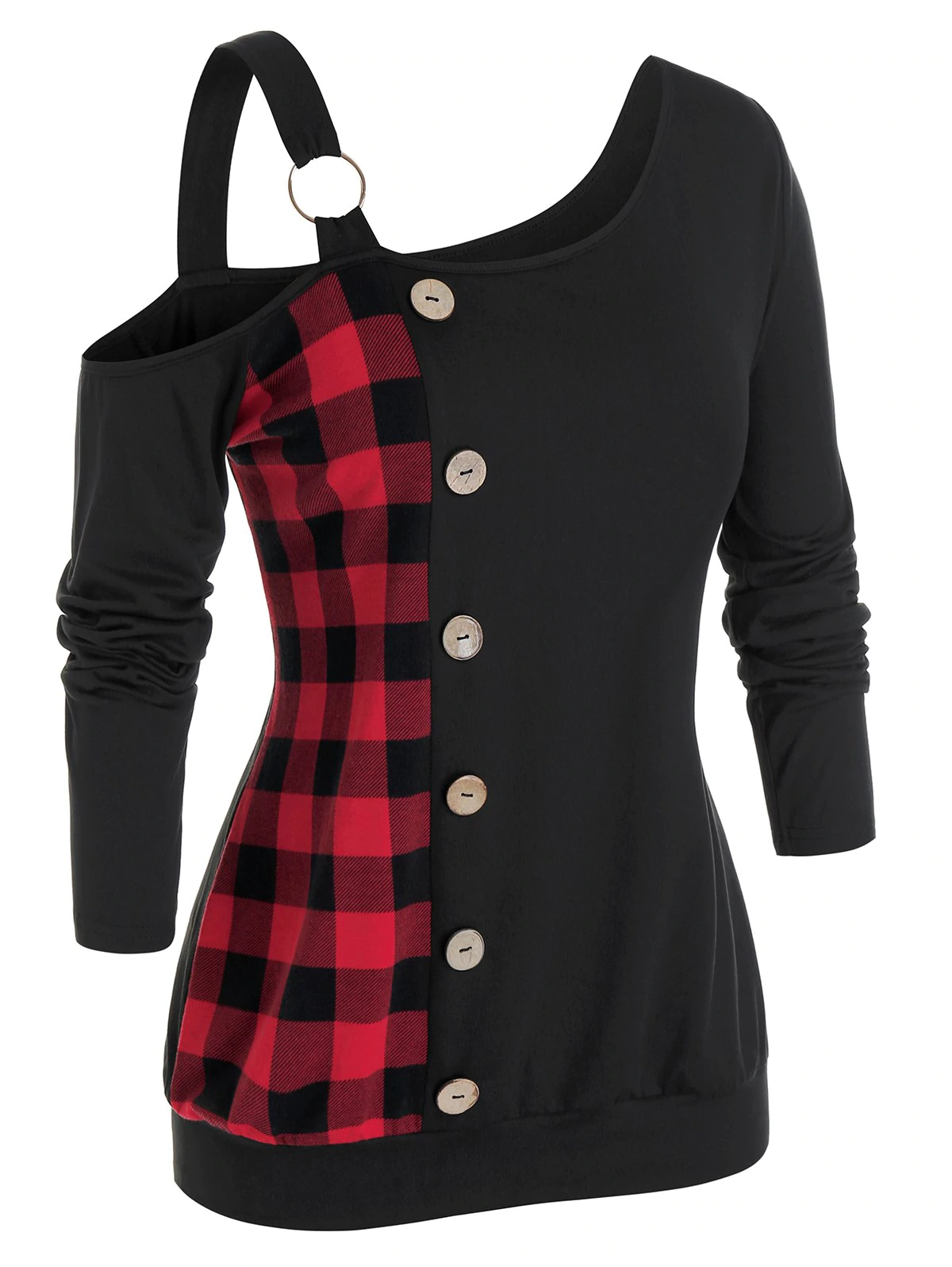 Plus Size Plaid Skew Neck Sweatshirt