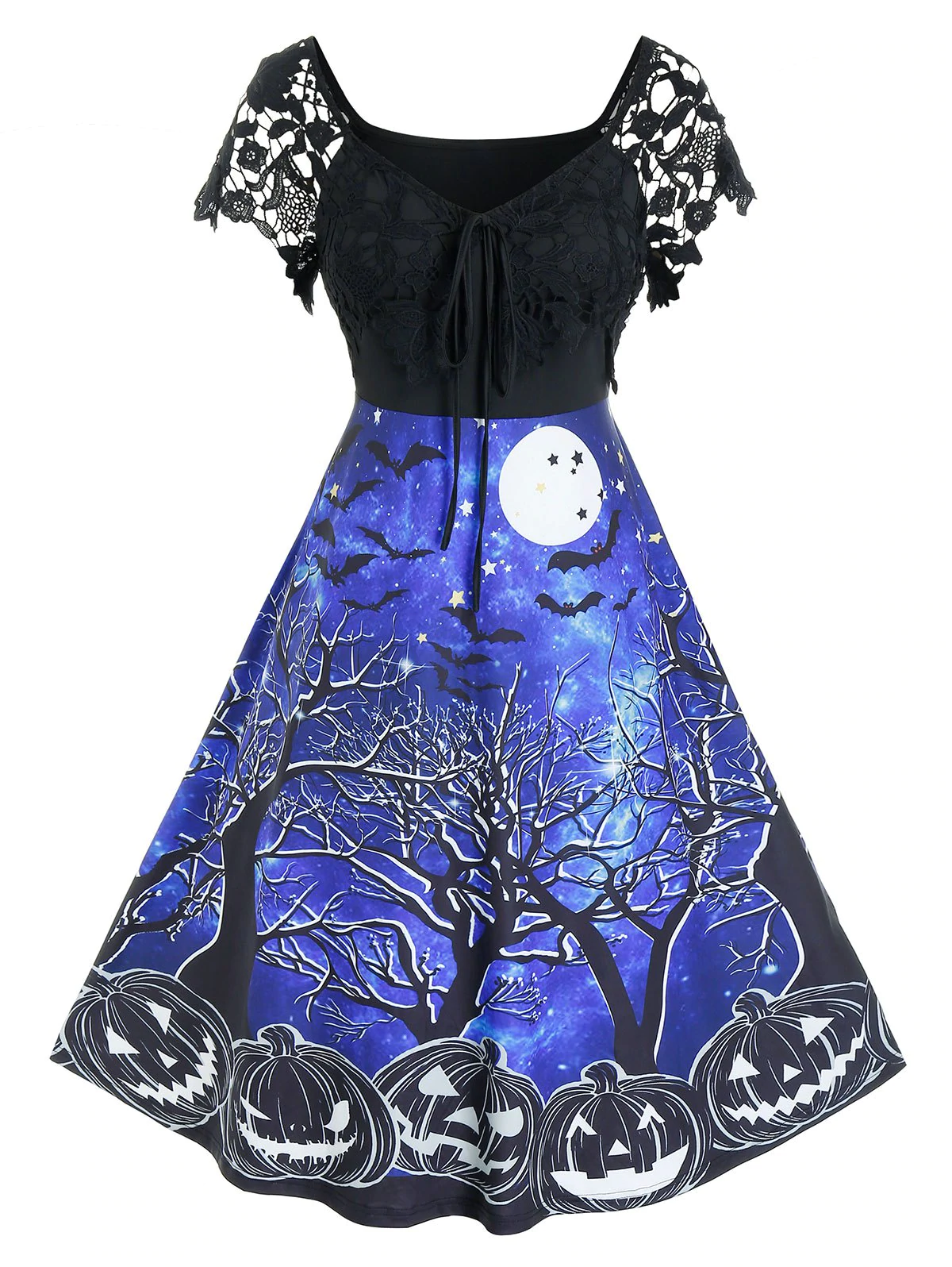 Plus Size Halloween Print Lace Retro Dress