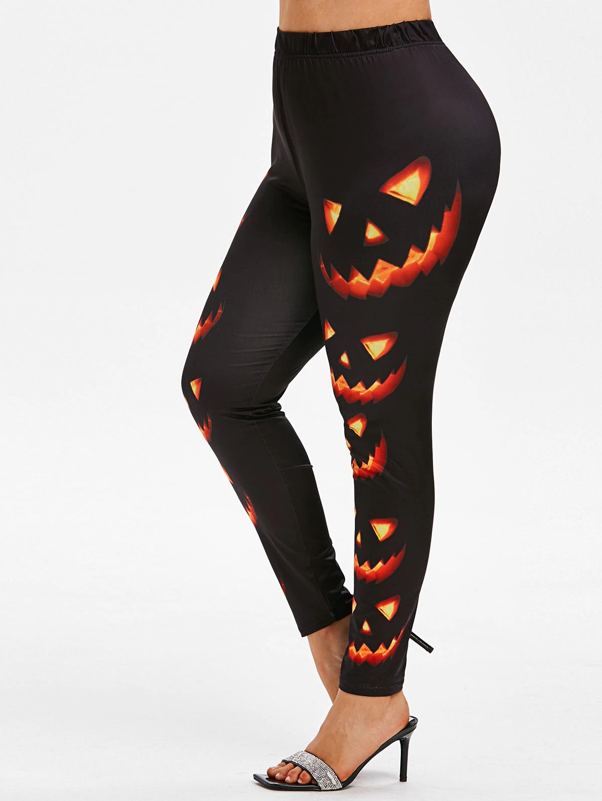 Plus Size Pumpkin Flame Halloween High Rise Leggings