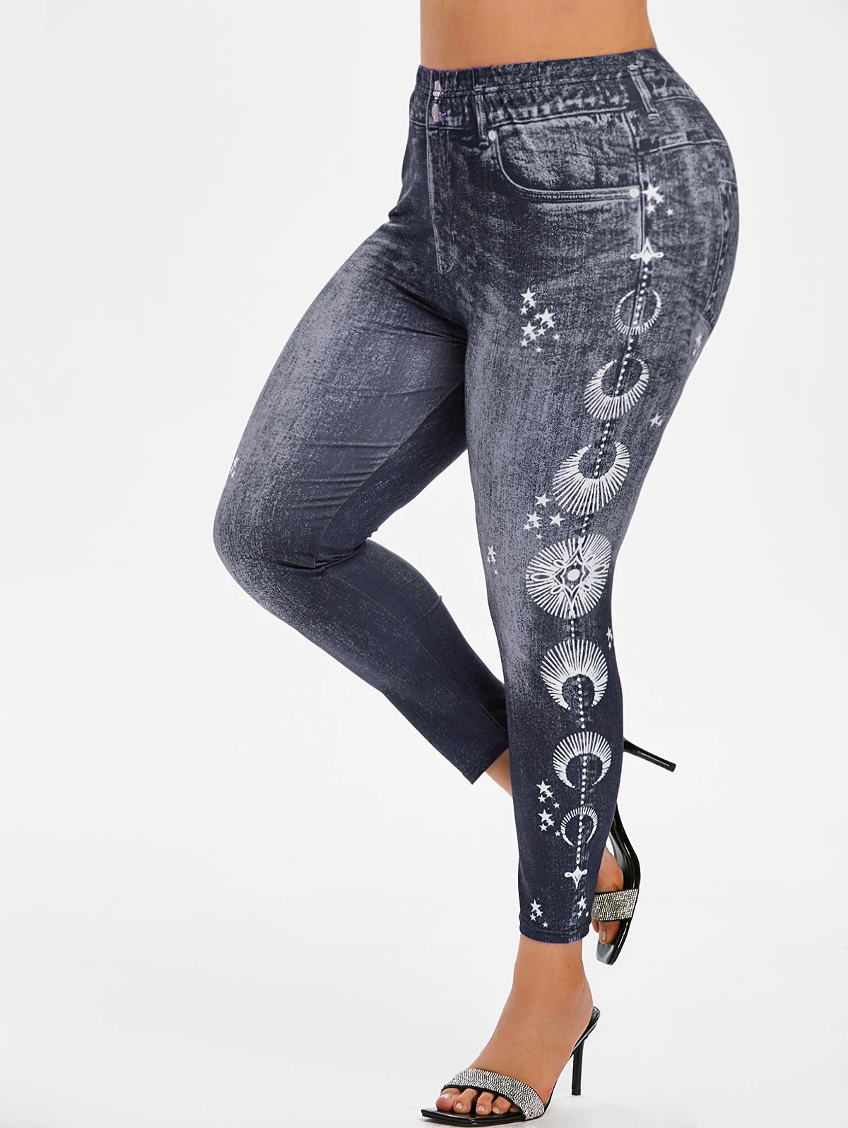 Plus Size 3D Print Star High Rise Jeggings