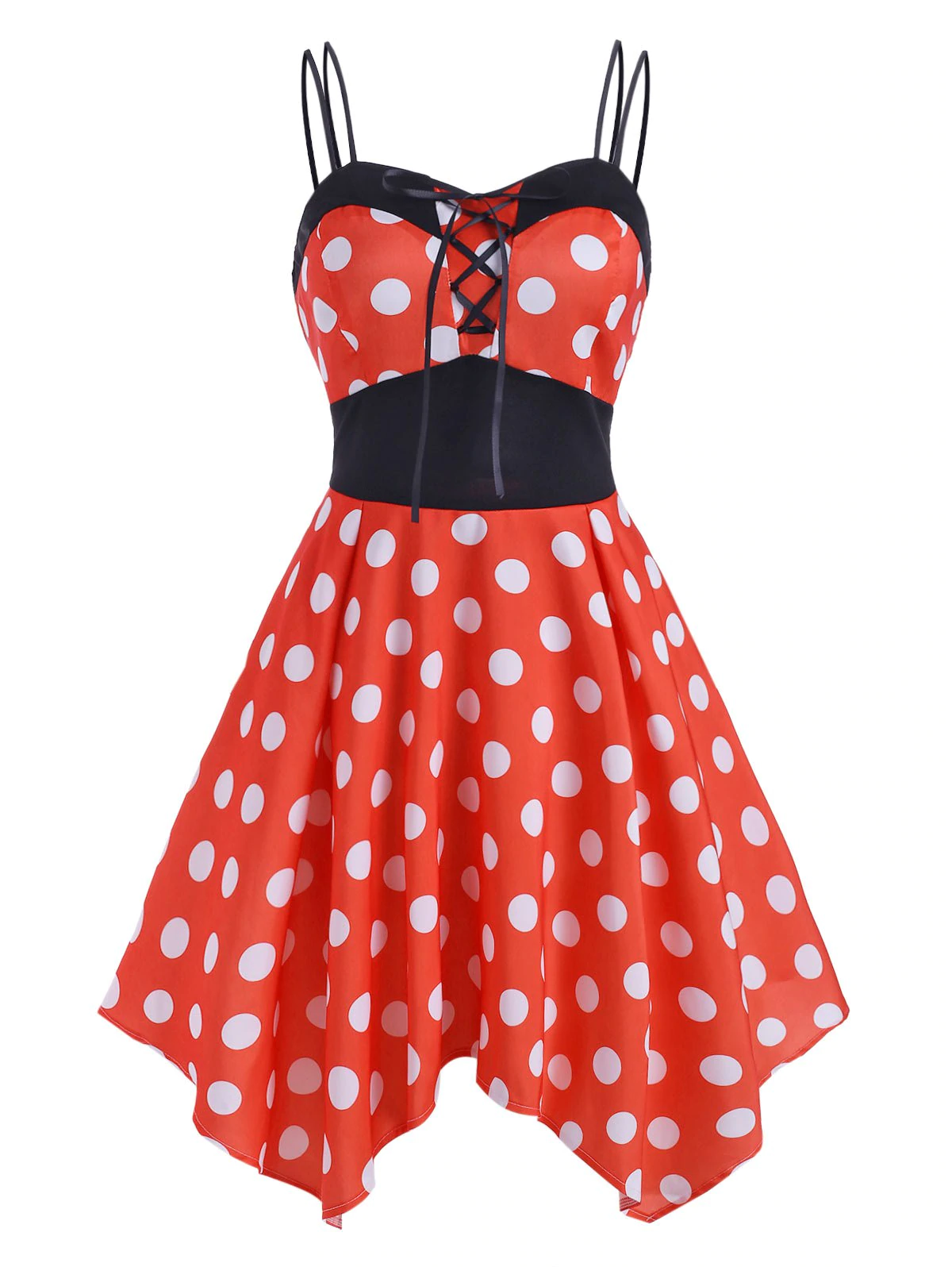 Lace Up Polka Dot Handkerchief Dress