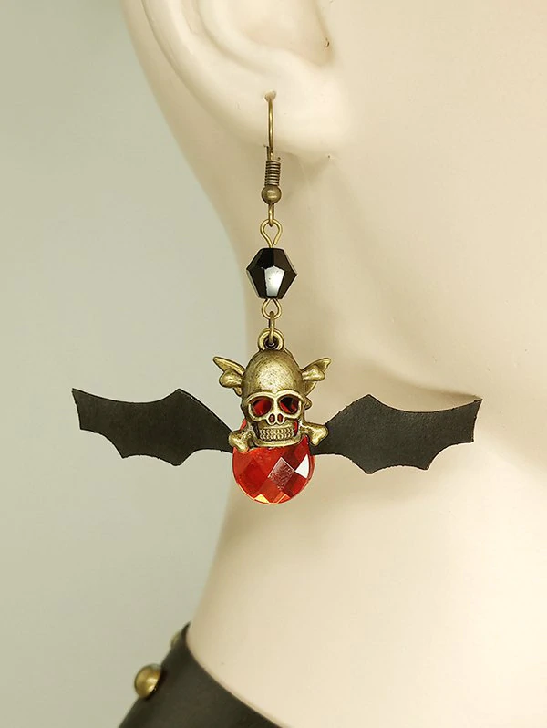 Halloween Bat Skull Faux Crystal Earrings