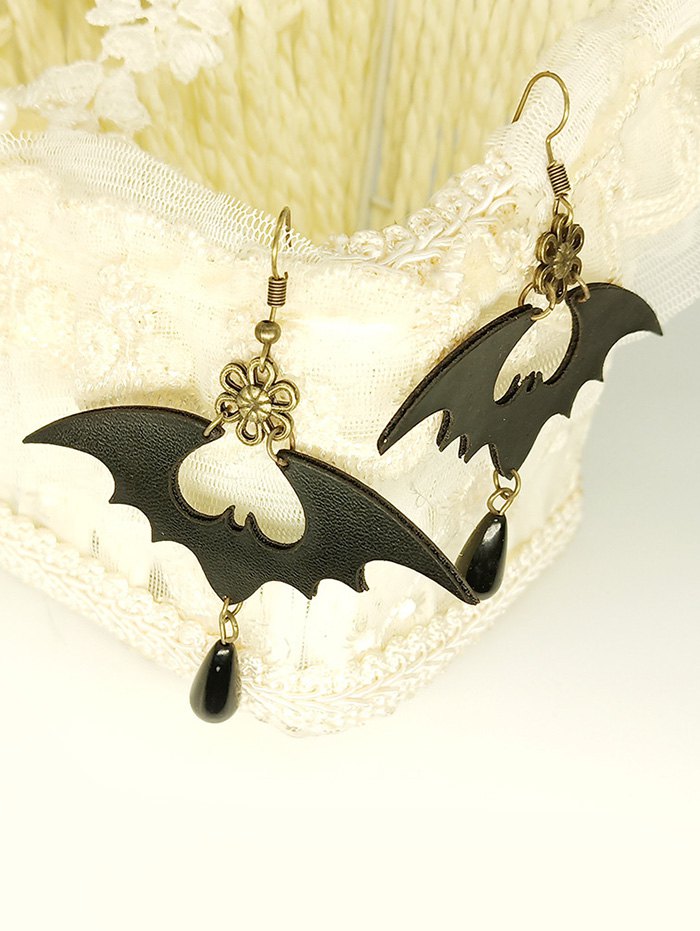 Halloween PU Bat Drop Earrings