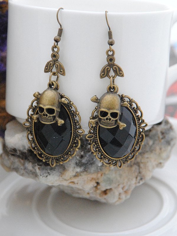 Gothic Halloween Faux Crystal Skull Earrings