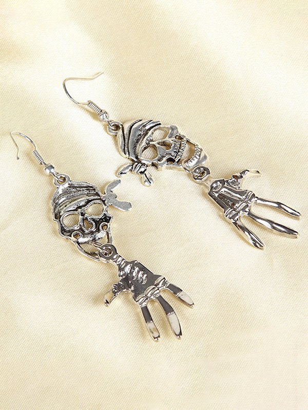 Halloween Pirate Skull Antique Silver Plated Earrings