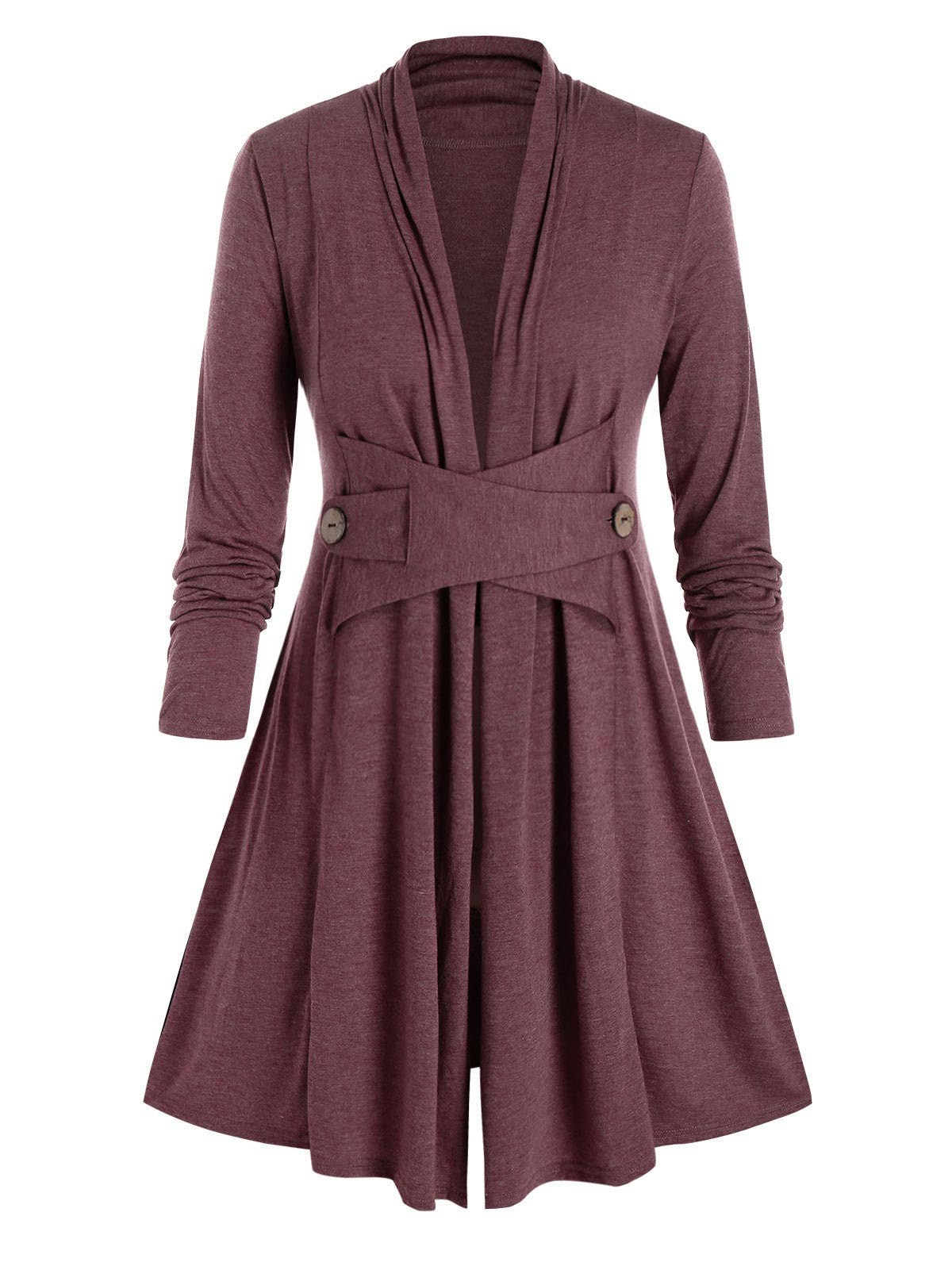 Plus Size Collarless Long Sleeve Tunic Coat