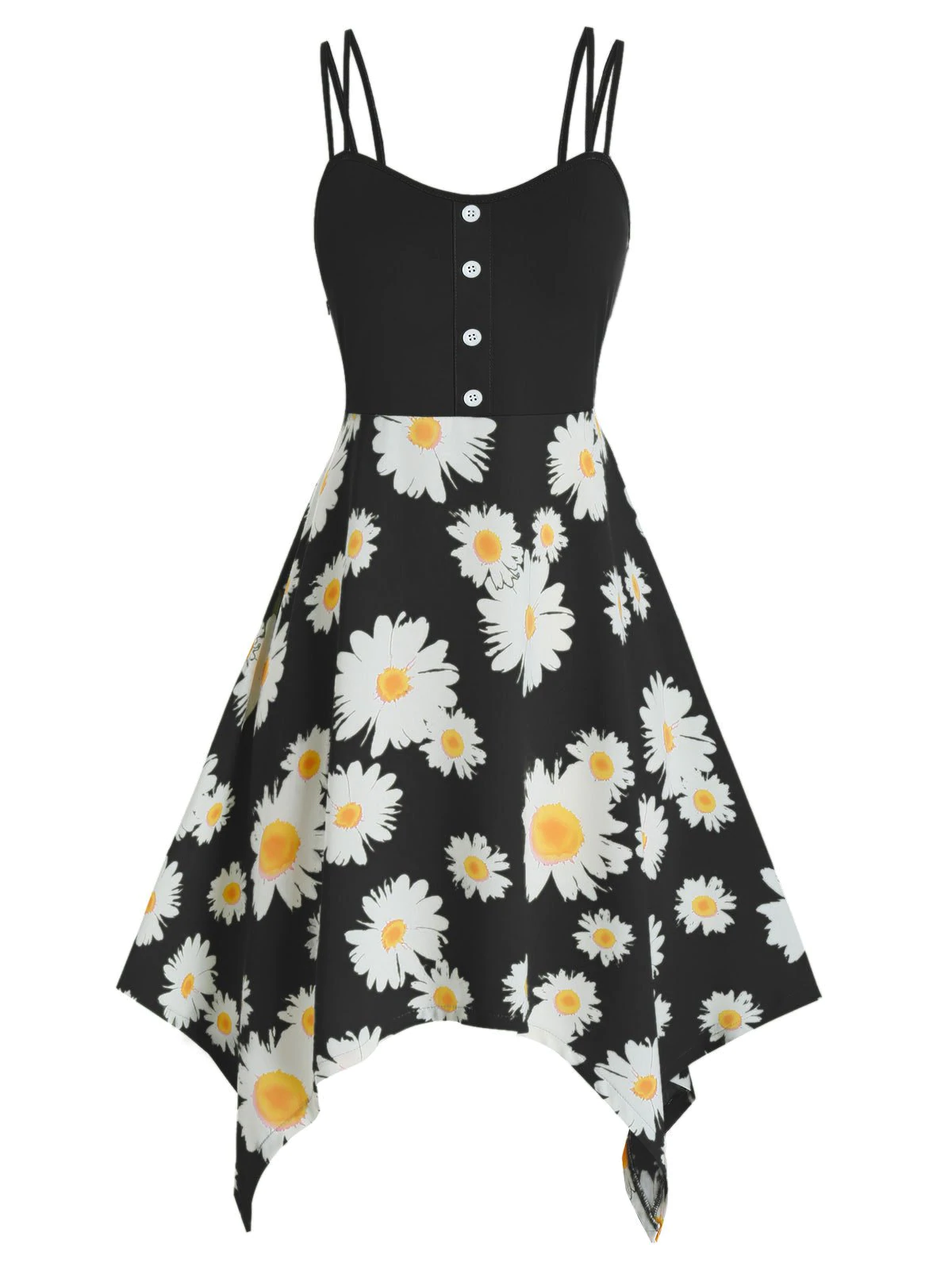 Plus Size Daisy Flower Handkerchief Dual Strap Dress