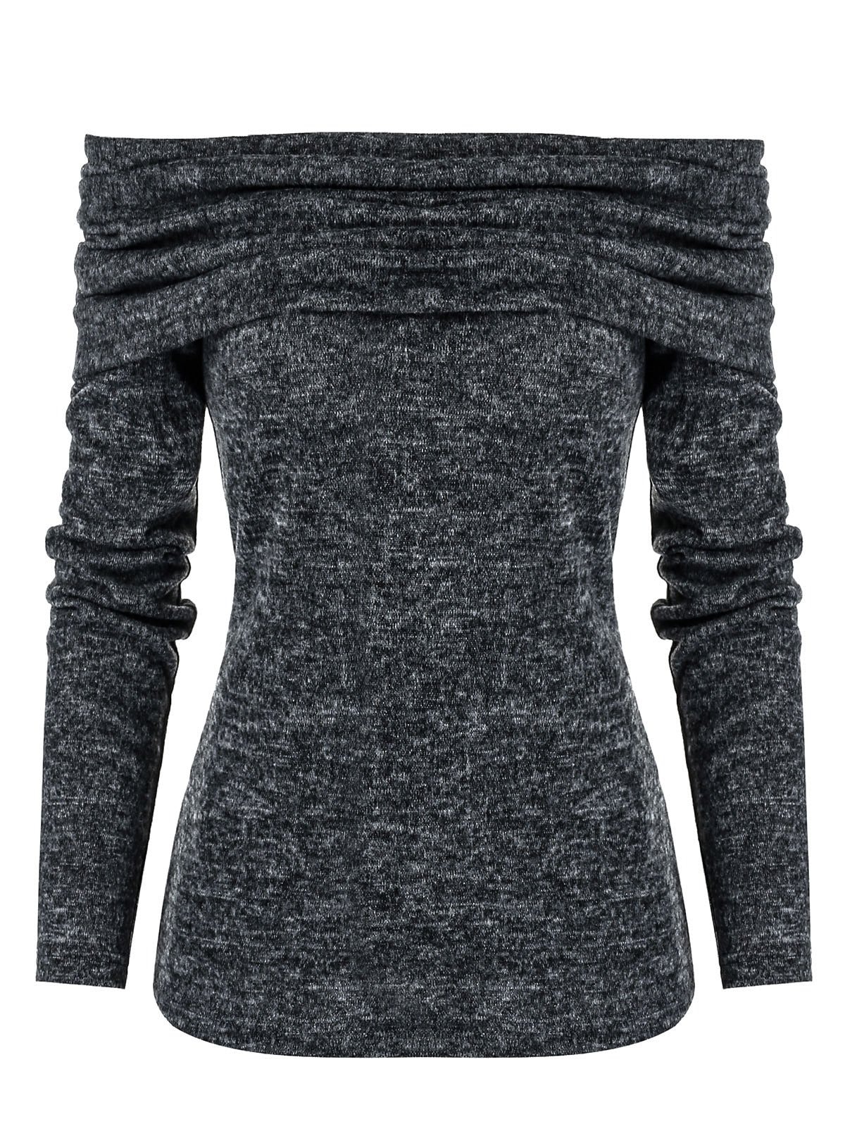 Exposed Shoulder Ruched Knitted T Shirt