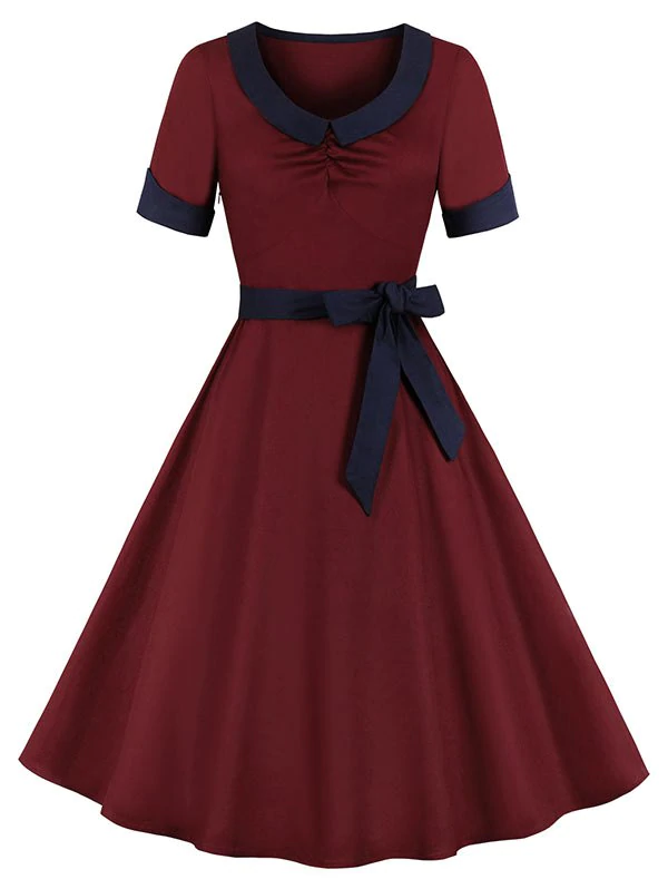 Collared Cuffed Belt 1950s Dress