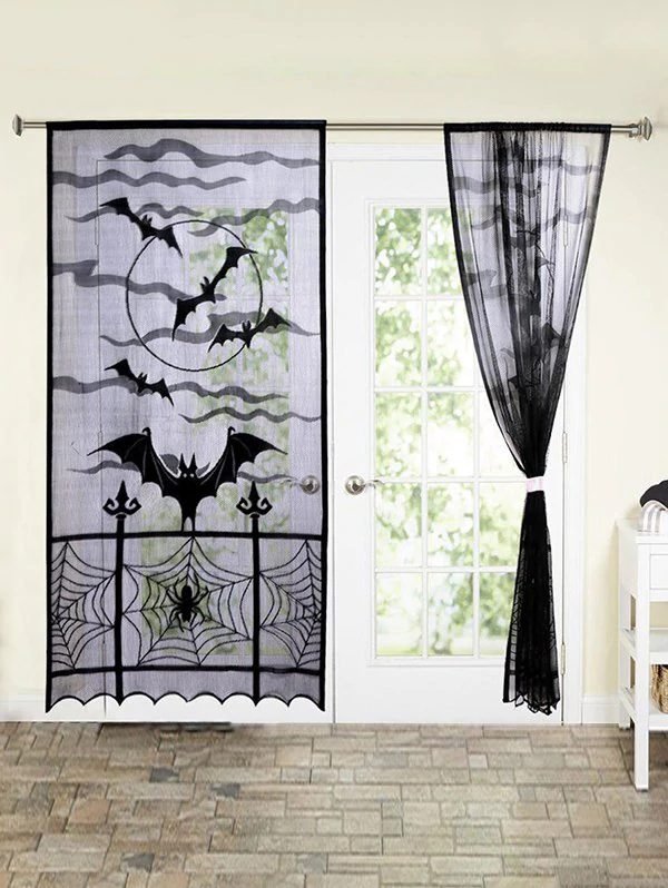 Halloween Spider Web Bats Mesh Window Curtain