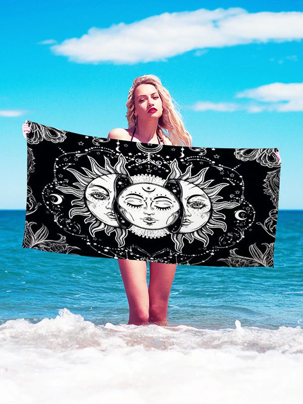 Bohemian Sun And Moon Face Print Beach Throw