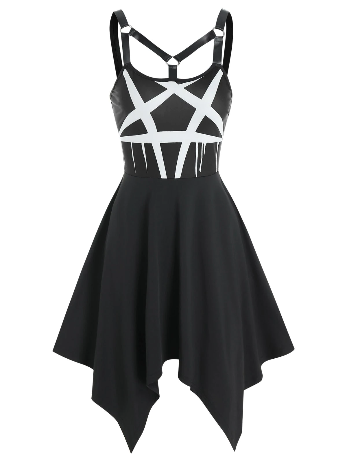 Sleeveless Harness Insert Handkerchief Gothic Dress