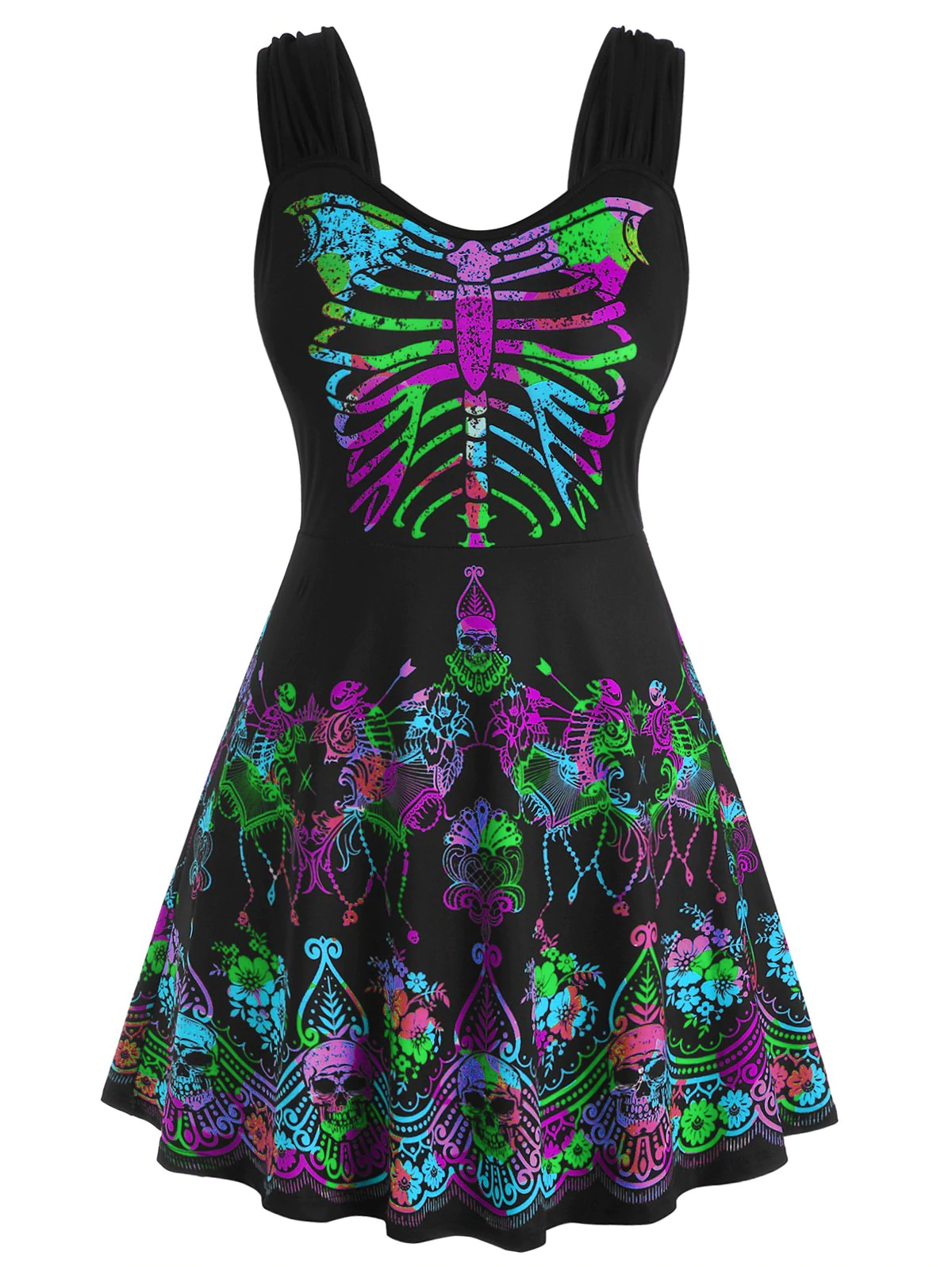 Butterfly Skeleton Skull Floral Halloween Plus Size Tank Top