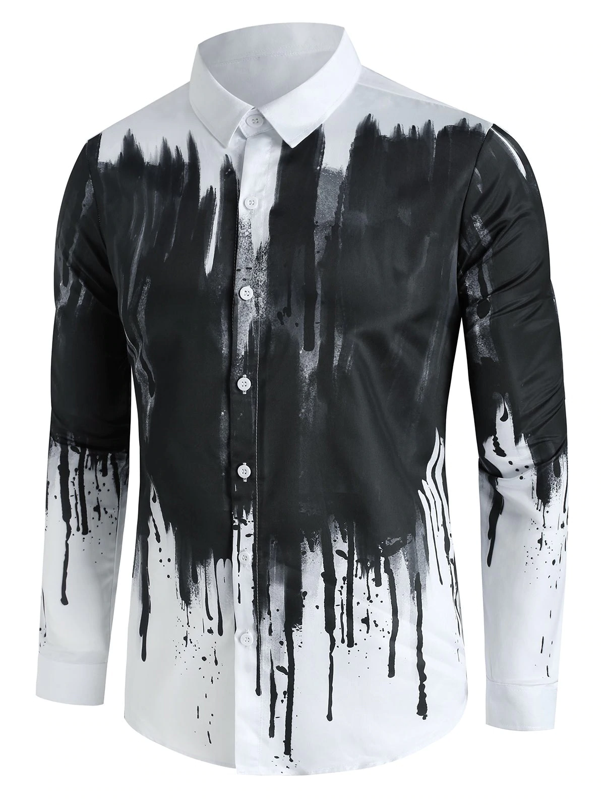 Chinese Splatter Ink Print Button Up Long Sleeve Shirt