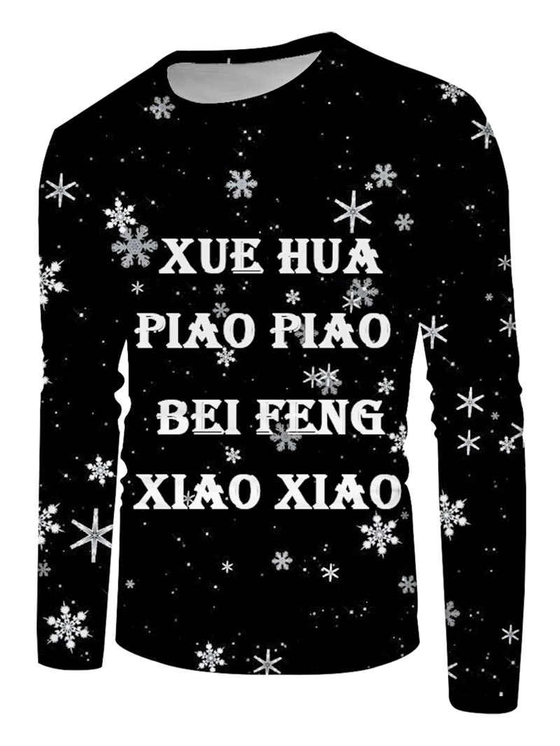 Snowflake Letter Print Long Sleeve T-shirt