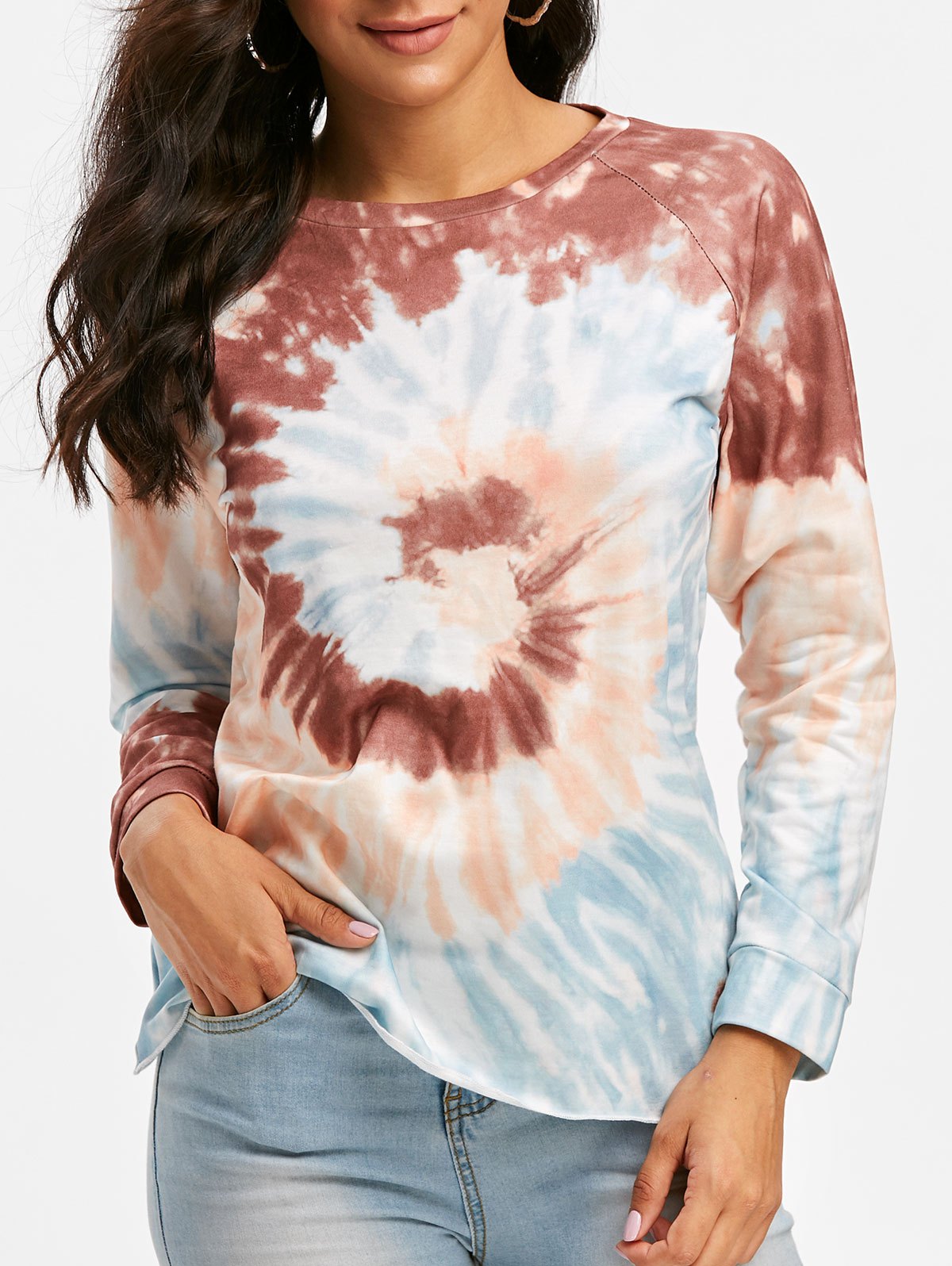 Raglan Sleeve Tie Dye Pullover Sweatshirt