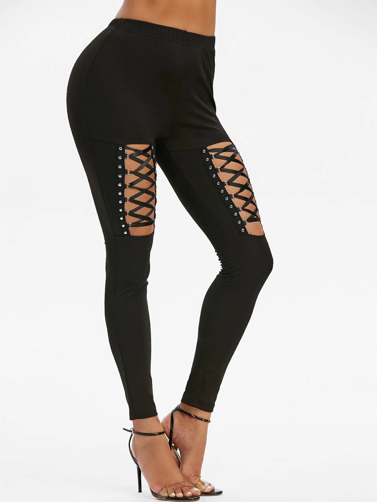 Rivet Detail Lace-up Gothic Leggings