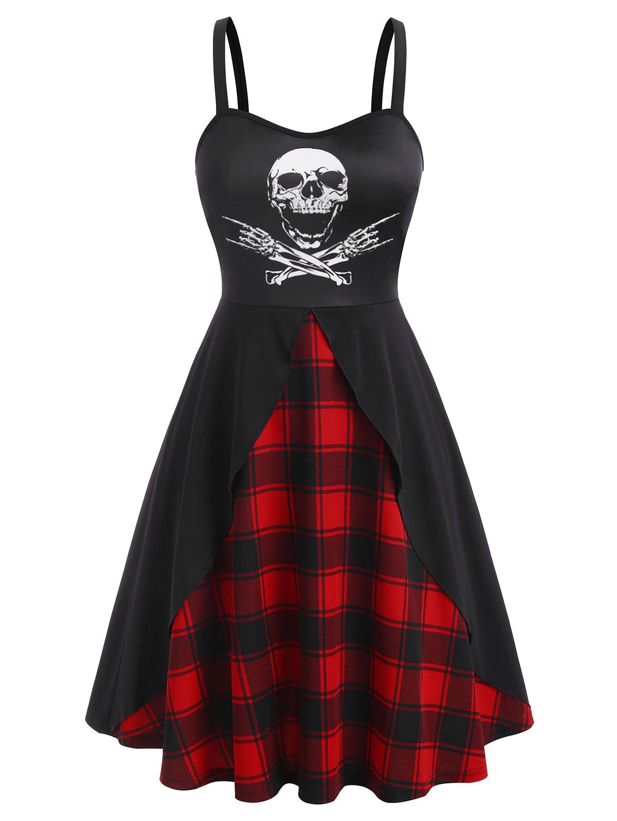 Plus Size Halloween Skull Print Plaid Dress