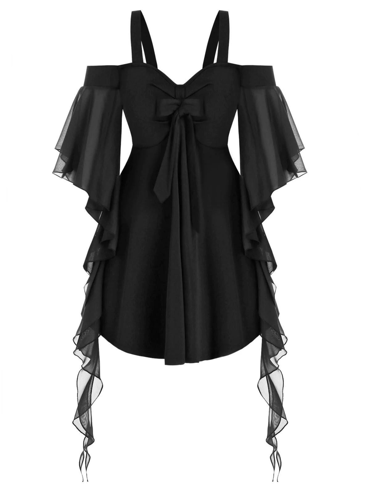 Plus Size Cold Shoulder Butterfly Sleeve Gothic T Shirt