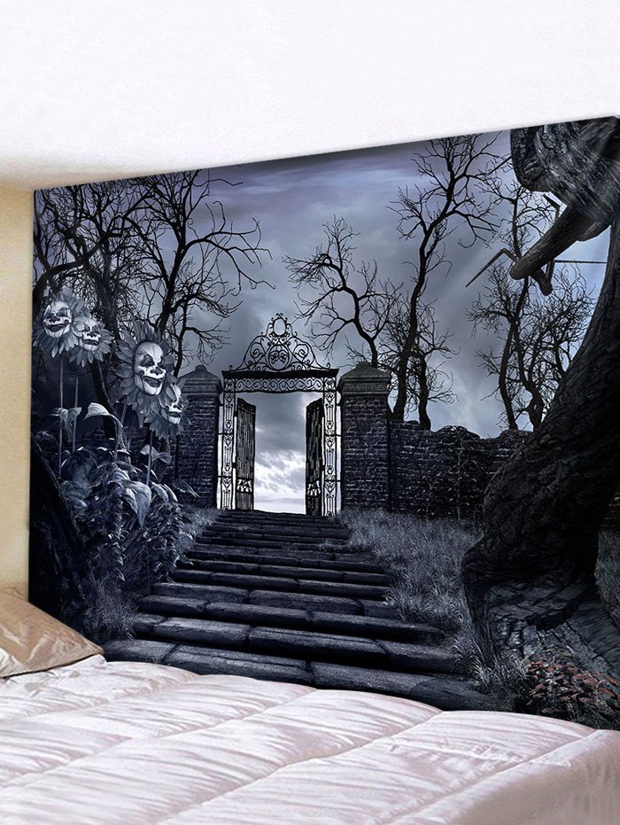 Halloween Night Trees Gate Print Tapestry Wall Hanging Art Decor