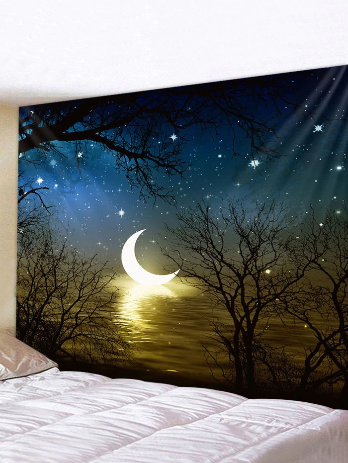 Moon Night Lake Print Tapestry Wall Hanging Art Decor