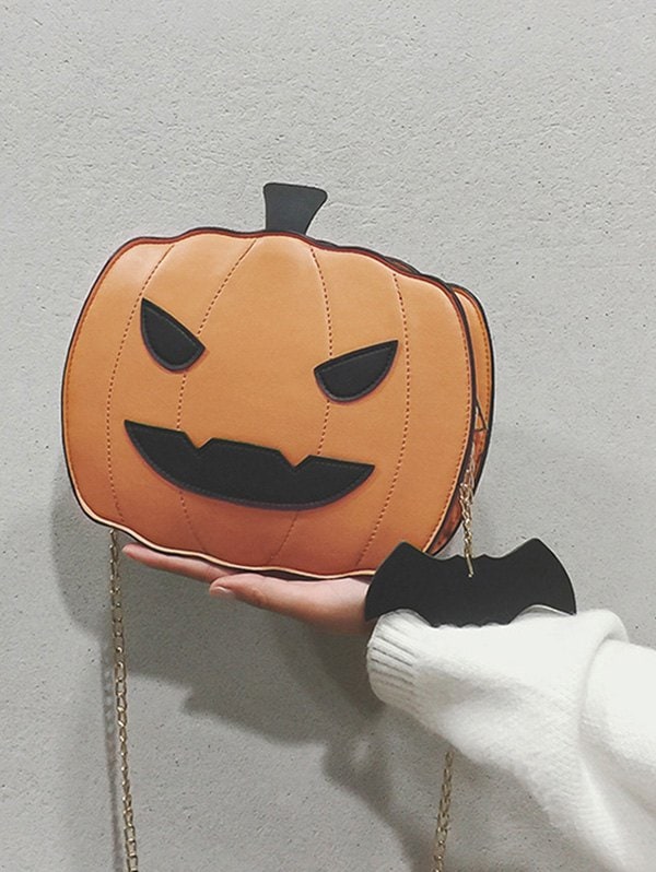 Halloween Pumpkin Bat Chain Crossbody Bag